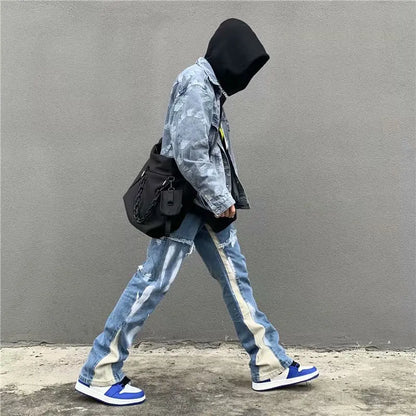saferido  European And American Fashion High Street Vintage Jeans Cotton Hand-Painted Casual Denim Straight Pants