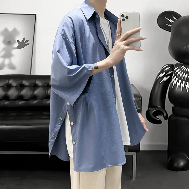 saferido Summer Short Sleeved Shirt Men Fashion Social Mens Dress Shirt Korean Loose Casual Ice Silk Shirt Mens Oversized White Shirts