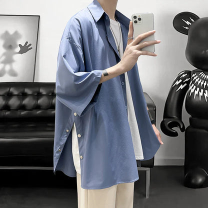 saferido Summer Short Sleeved Shirt Men Fashion Social Mens Dress Shirt Korean Loose Casual Ice Silk Shirt Mens Oversized White Shirts