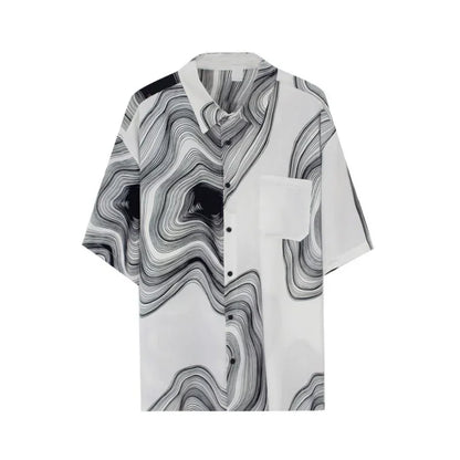 New Summer Design Irregular Silky Drape No-iron Lapel Shirt for Men Korean Fashion Texture Pattern Short Sleeve Men Shirts