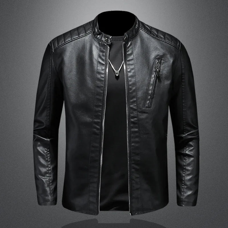 Men Leather Jacket Stand Collar Slim Pu Leather Jacket Autumn Fashion Men Motorcycle Causal Coat Male Moto Biker Coat