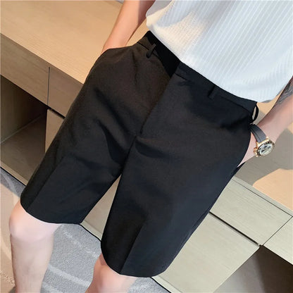 saferido British Style Men's Summer Business Leisure Shorts/Male Slim Fit Loose Suit Shorts/White Blue Black Plus Size S-2XL