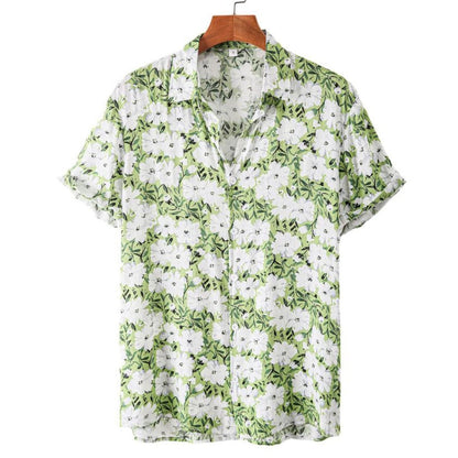Summer Men's Clothing Plant Stripe Printing Casual Fashion Seaside Holiday Loose Short Sleeve Tops Mens Hawaii Shirts For Men