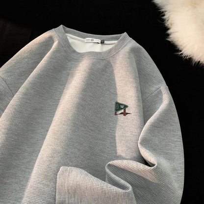 Graphic Print Waffle Sweatshirt For Men College Style Oversized Long Sleeve Pullovers Man Women Unisex Casual Sweatshirts