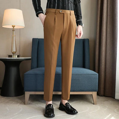 saferido British Style Men High Waist Dress Pants Autumn Solid Color Casual Trousers Slim Fit Formal Suit Pants Fashion Men Clothing 38