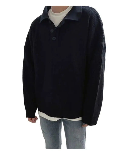 saferido Spring Autumn Fashion Men's Cool Boys Casual Loose Lapel Tess Knitted Pullover Polot Hoodie Sweater Soft Buckle Warm