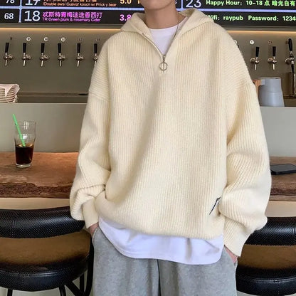 saferido Hooded Sweater Coat American Vintage Sweater Casual Knitted Sweaters Men Pullover Jumpers Men Fashion Clothing Streetwear Tops
