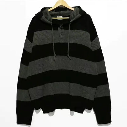 saferido Striped Sweater Men's  Hoodies Autumn Winter Vintage Korean Knitwear Top Stripe Splicing Loose Knitted Sweater Pullover Jumper