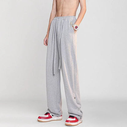 saferido Breasted Design Slit Men's Casual Pants Spring And Autumn Sports Wide-leg Trousers Four Seasons Solid Color Men's Work Pants