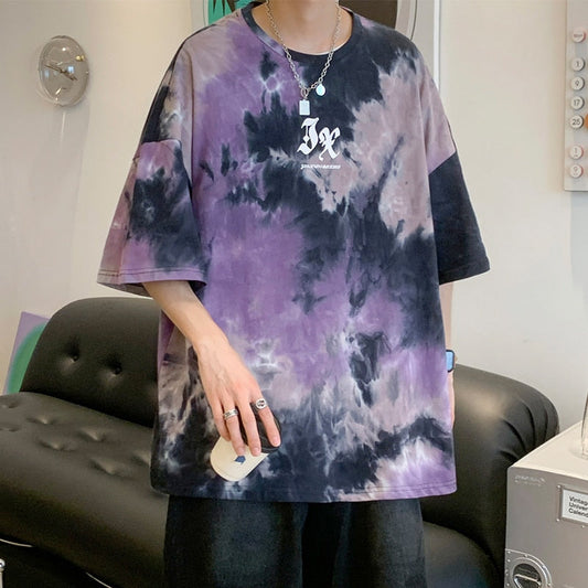 Men Summer New Hot Hip Hop Streetwear Fashion T-Shirts Cotton Oversized Top Tees Mens Casual Tie-Dye O-Neck Short Sleeve T Shirt