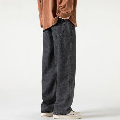 saferido Elastic waist jeans men's spring and autumn American loose straight leg casual versatile wide leg pants