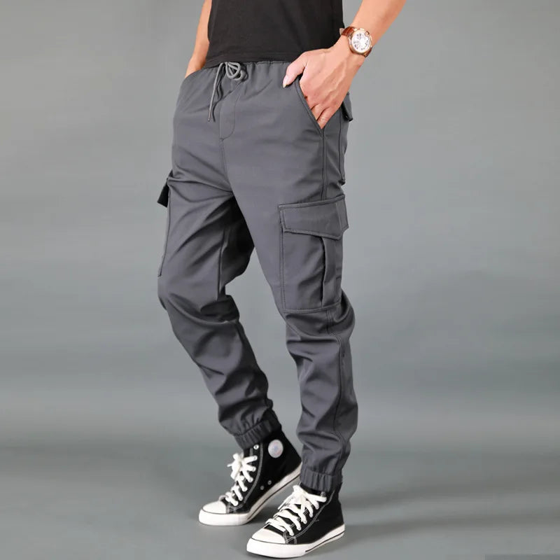 saferido Spring And Autumn Solid Color Men's Jogging Pants Multi-Pocket Loose Casual Warm Sports Pants Overalls Men's Large Size M-4XL