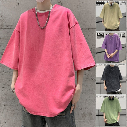 Quality Oversized Acid Washed T Shirt Women Vintage T-shirts Streetwear Mineral Wash Tee Shirts Girl Loose Luxury Brand Tops