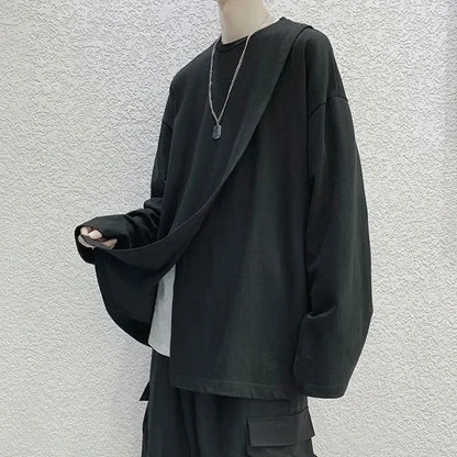 saferido men t-shirts Spring Hong Kong style long sleeve T-shirt Korean handsome loose slit top trend printing oversize man clothes