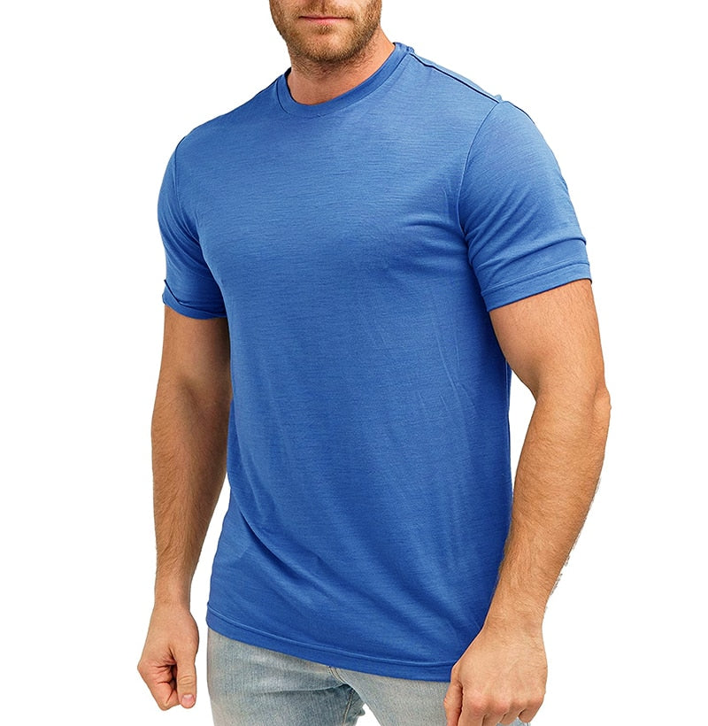 100% Merino Wool T-Shirt Men Short Sleeve Merino Shirts Sport Lightweight Base Layer Hiking Tshirt Soft Breathable Undershirt