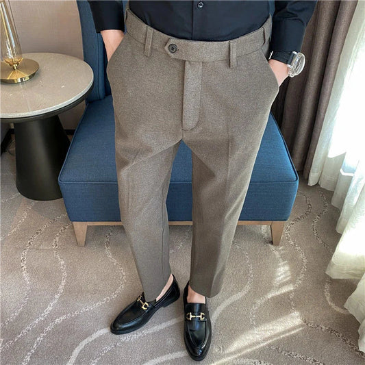 saferido Thick Men's Suit Pants Autumn Winter Brushed Woolen Loose Slim Solid Youth Pants Trend Casual Business Pencil Trousers Oversized