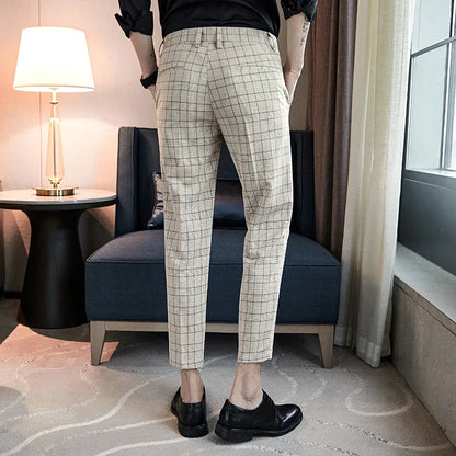 saferido Formal Pants Men Trousers British Style Mens Plaid Pant Pantalon Costume Spring Autumn Plaid Casual Dress Pants Men Social