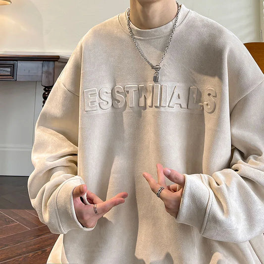 Foaming Printing Suede Sweatshirt Men Autumn Fashion Long Sleeve Hoodie Sweatshirt Harajuku Pullovers Casual Oversized Tops