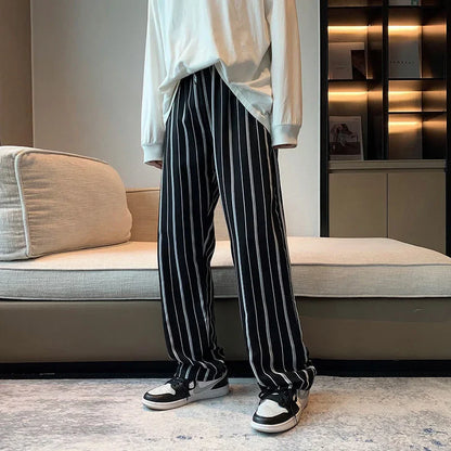 saferido Loose Casual Straight Casual Pants Mens Fashion Spring Summer All-match Fashion Striped Sports Trousers Hip Hop Mopping Pants