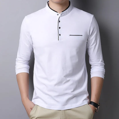 saferido New Spring Autumn T Shirt Men Cotton Long Sleeve Slim Fit Mens Tshirt Fashion MANDARIN COLLAR Solid Color Tops Tees Men Clothing