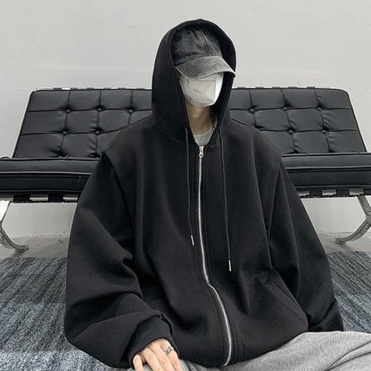saferido Hooded Hoodies Men Solid Classic Outwear Korean Fashion American High Street Sweatshirts Teens Couples All-match Coats Trendy