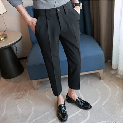 saferido Korean Style New Spring and Autumn Suit Trousers Men's Slim Casual Pants Fashion Business Brand Thin Trousers Classic Style