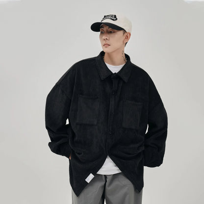 saferido Oversized Shirt For Men Streetwear Men's Corduroy Long Sleeve Shirts Harajuku Korean Shirt Unisex Fashion Clothing
