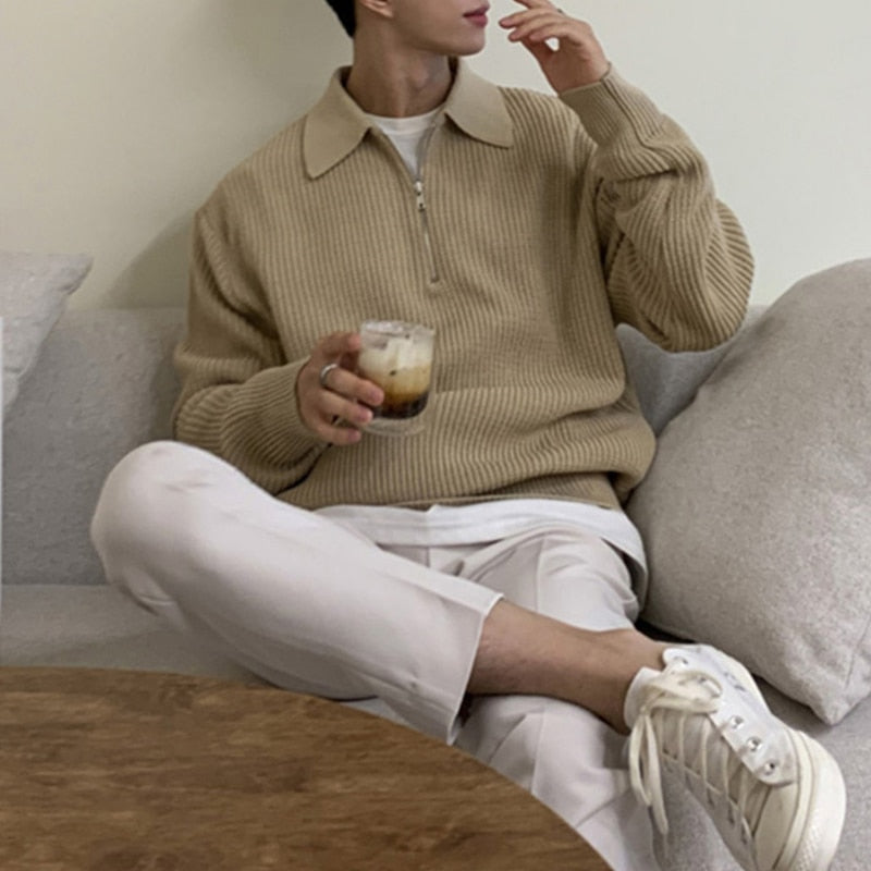 Korean Fashion Men Sweaters Chic Luxury Pullover Tops Mens Autumn Winter Vintage Loose Long Sleeve Kintted Sweater Streetwear