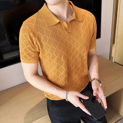 saferido  Male Spring Slim Fit Knitting Polo Shirts British Style Men's Summer Casual Hollow Out Short Sleeves Polo Shirts S-3XL