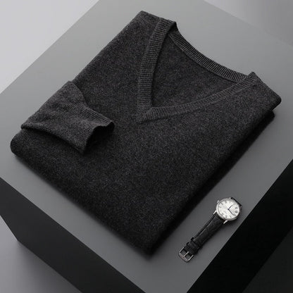 Merino Wool Sweater Men's V-neck Pullover Top Autumn Winter Knitted Casual Loose 100% Pure Wool Jacket