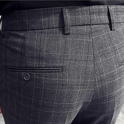 saferido Men Slim British Style Suits Pants Business Casual Trousers Male Solid Fit Trousers High Quality Man Formal Wear Plaid 36 38