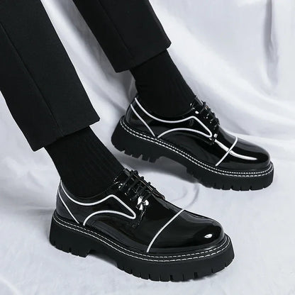 saferido Leather Shoes Men's Office Casual High Platform Leather Shoes Patent Men's Harajuku Streetwear Trend Vintage Wedding Shoes 38-45
