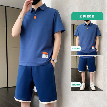 2 Piece Sets Men Casual Shorts Set Summer Clothes Men Streetwear Solid Color Tracksuits Jogging Suits Breathe Cool Outfits
