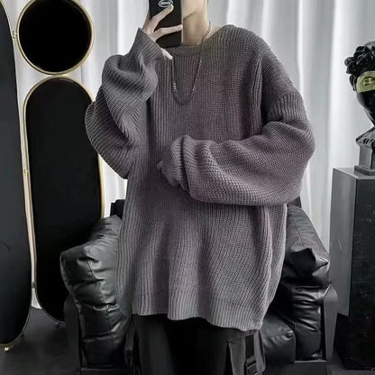 Solid Striped Sweater for Men Autumn Winter Casual O-neck Long Sleeve Pullovers Male Vintage All-match Knitted Jumpers Chic Tops