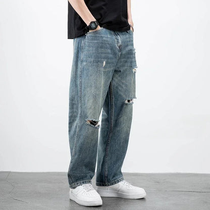 saferido Wide Leg Men's Jeans Loose Baggy Trousers with Pockets Male Cowboy Pants Luxury Japanese Street Style Original Classic Kpop Soft