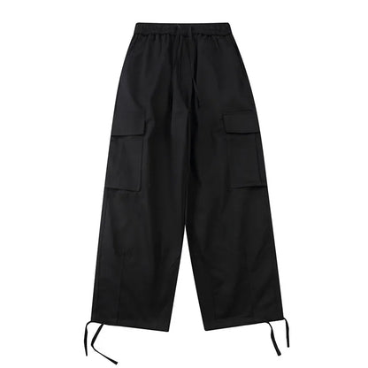 saferido Japanese Vintage Wide Leg Overalls Fashion Label Large Pocket Men's Leggings Casual Trousers for Men Women Sweatpants Joggers