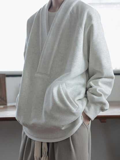 saferido Sweatshirts Men Oversize Pullovers Sweatshirt Male Vintage Casual Japanese Streetwear V-neck Autumn Winter