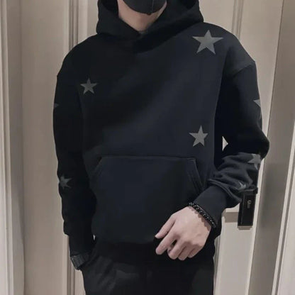 saferido Sweatshirt for Man Hooded Black Male Clothes Hoodies Star Sweat Shirt Emo Korean Style One Piece Novelty and Warm Loose