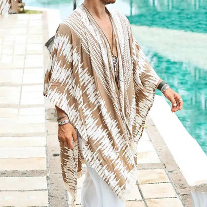 Summer Fashion Shawl Mens Print Long Windbreaker Cardigan Hawaiian Beach Sunscreen Cloak Casual Loose Cape Coat For Men Tops