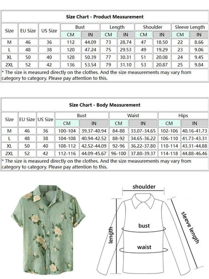 Shirts for Men Flowers Pattern Short Sleeves Blouses Summer Streetwear Shirt Casual Button Loose Tops Hawaiian Style