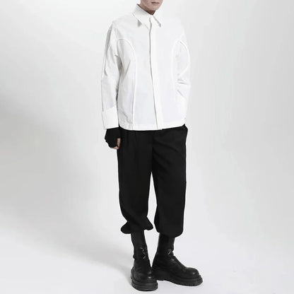 saferido Mens Japanese Dark Style Casual Long-Sleeved Shirt 2024 New Genderless Fashion Personality Youth Trend Solid Color Shirt Unisex