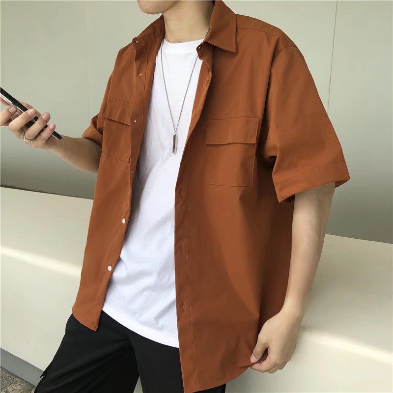 EBAIHUI Men's White Shirts with Tie Set Preppy Uniform DK Loose Long Sleeve Shirt Couple Loose Basic Short Shirts Asian Size