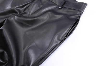 Hip Hop Mens Pleated Pu Leather Pants Harajuku Retro Streetwear Loose Ruched Casual Trousers Straight Solid Color Black Pants