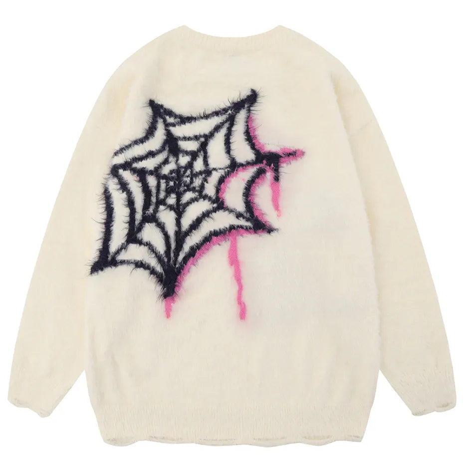 Star Spider Sweater Goth Punk Harajuku Hip Hop Streetwear Sweaters Men Fall Winter Oversized Knitted Jumper Pullover Black