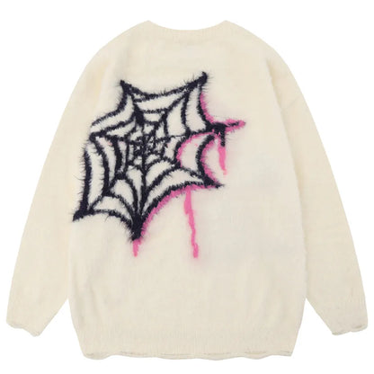 Star Spider Sweater Goth Punk Harajuku Hip Hop Streetwear Sweaters Men Fall Winter Oversized Knitted Jumper Pullover Black