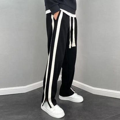 saferido New Spring and Summer Fashion Hong Kong Style Split Wide Leg Casual Loose Fashion Brand Sports Straight Sleeve Men's Pants