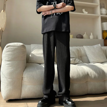 saferido Summer Pleated Pants Men Oversized Fashion Casual Ice Silk Pants Men Streetwear Hip Hop Loose Wide Leg Pants Mens Trousers S-2XL