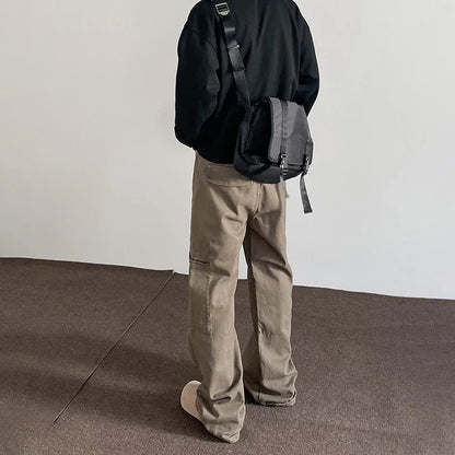 saferido Vintage Brown Jeans Men Baggy Flare Trousers Straight Leg Harajuku Streetwear Casual Fashion Loose Y2k Street Wide Denim Pants