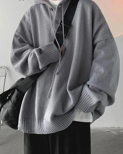 Hood Sweater Men's Winter Loose Chic Idle Sle Retro Knit Solid Outerwear Teenagers Fashion Trendy Warm Man Clothing