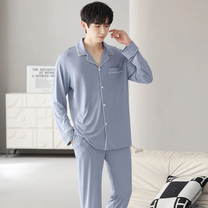 saferido Autumn Pajamas Sets Men Long Sleeve Modal Cotton Thin Teenage Boys' Large Size Spring Outwear Home Cloth Suit Sleepwear Male